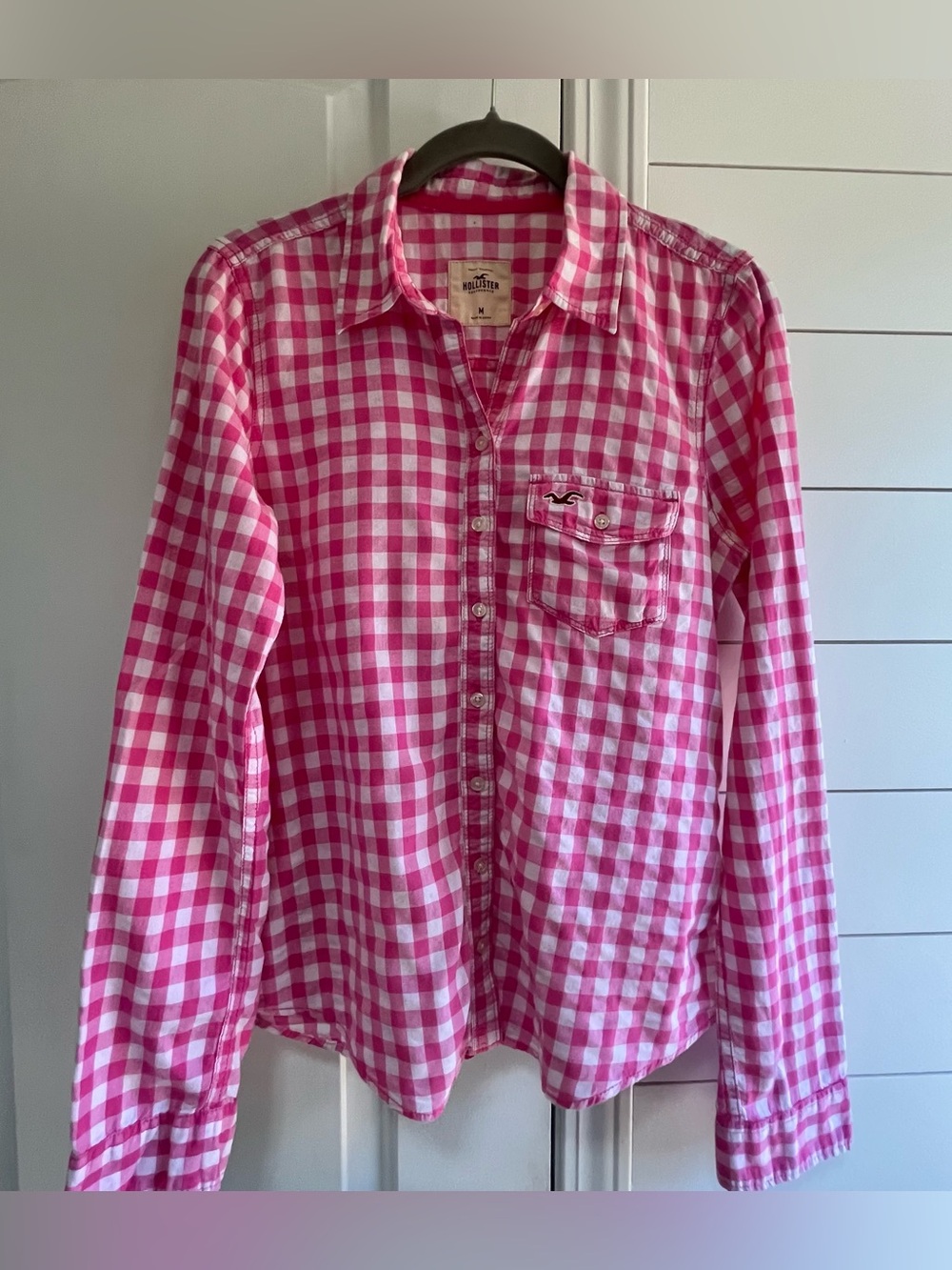 🌸Vintage Hollister Pink & White Gingham Plaid Button Down Shirt M 🌸